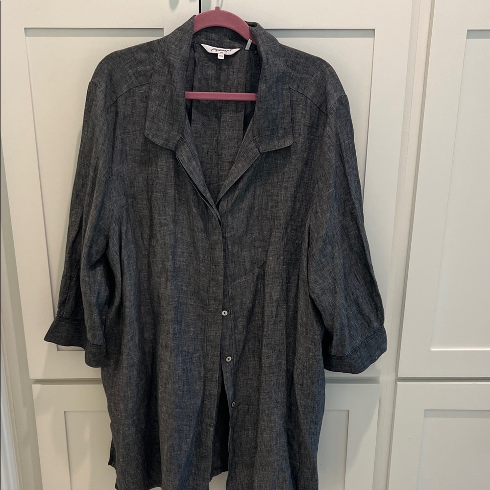 Foxcroft Charcoal Blouse Size 24W 100% Linen